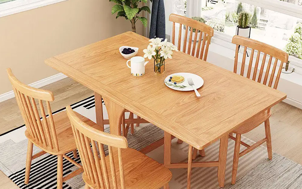 现代简约家用小户型木餐桌大圆形饭桌子简约长方现代家具可折叠